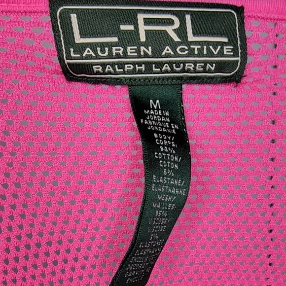L-RL Lauren Active, Ralph Lauren Pink Fishnet Tshirt With Stripes - Picture 6 of 7
